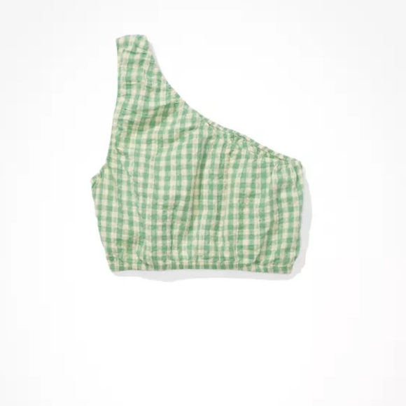 NWT American Eagle Cropped Checkered One-Shoulder Top - Picture 1 of 5